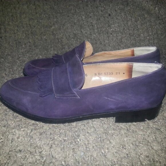 ROBERT CLERGERIE-Deep Violet Purple Nubuck Kiltie Loafers-Size 6-Excellent - Picture 3 of 7